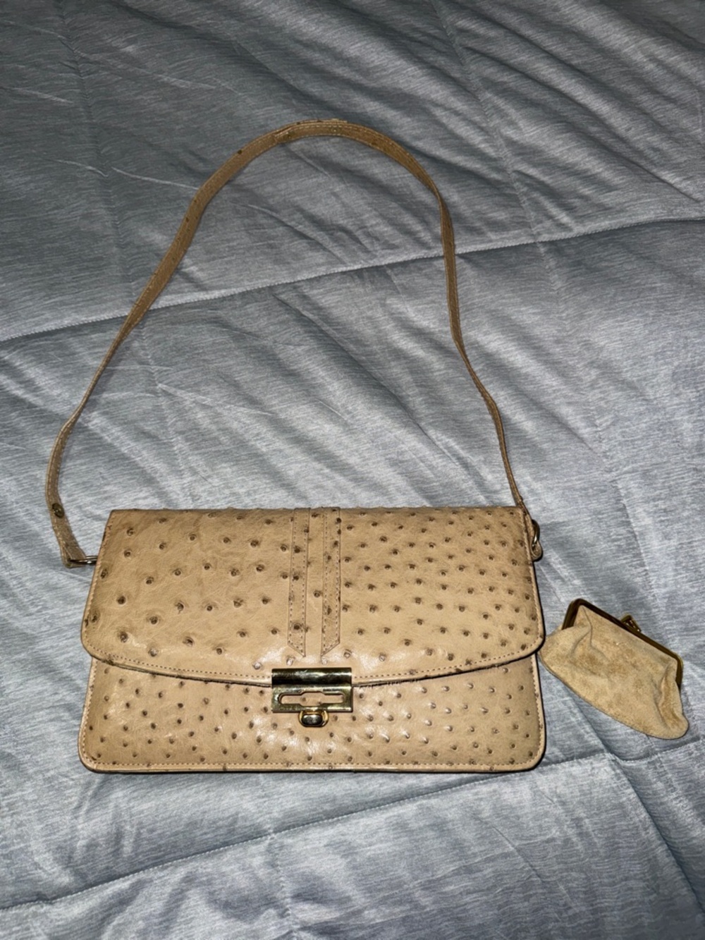 Beige Ostrich Corbeau Purse